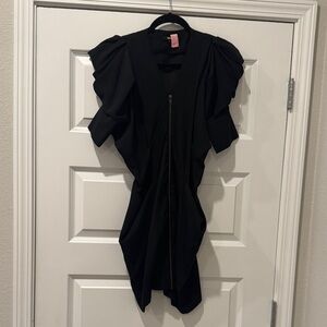 Black Asymmetrical Dress with Dramatic Sleeves